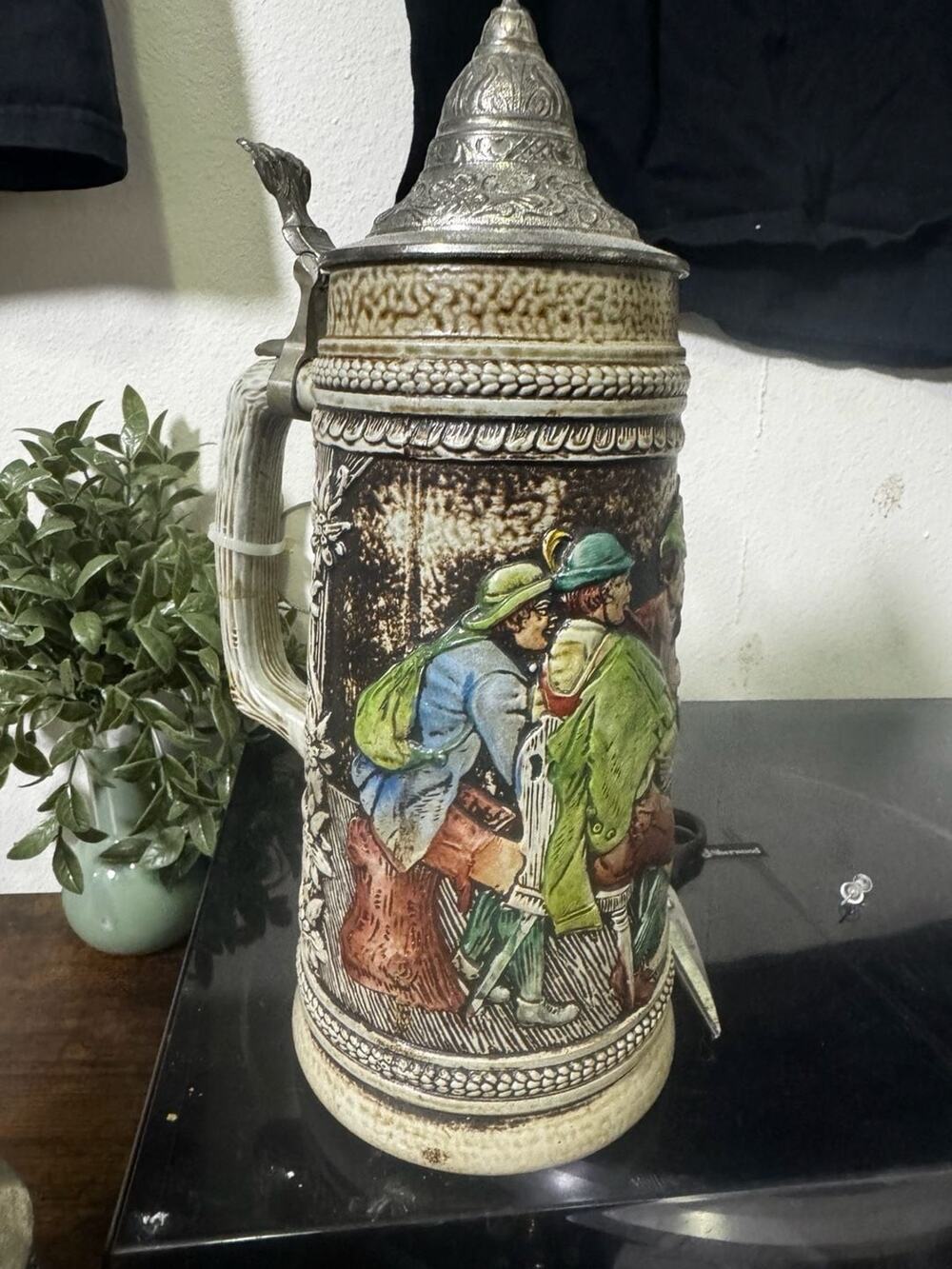 Vintage Gerz West Germany Handgemalt Lidded Beer Stein